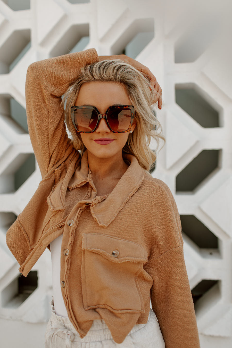 IN DEMAND CROPPED SHIRT SHACKET IN CAMEL-SHACKETS