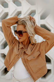 IN DEMAND CROPPED SHIRT SHACKET IN CAMEL-SHACKETS