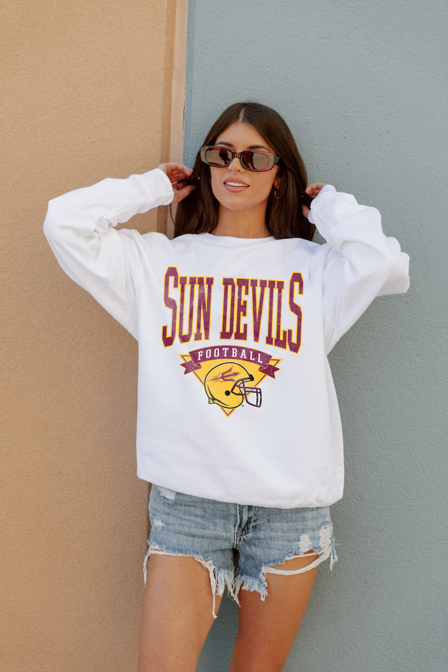 ARIZONA STATE SUN DEVILS Slow Motion Crew Fleece Pullover By Madi Prewett Troutt