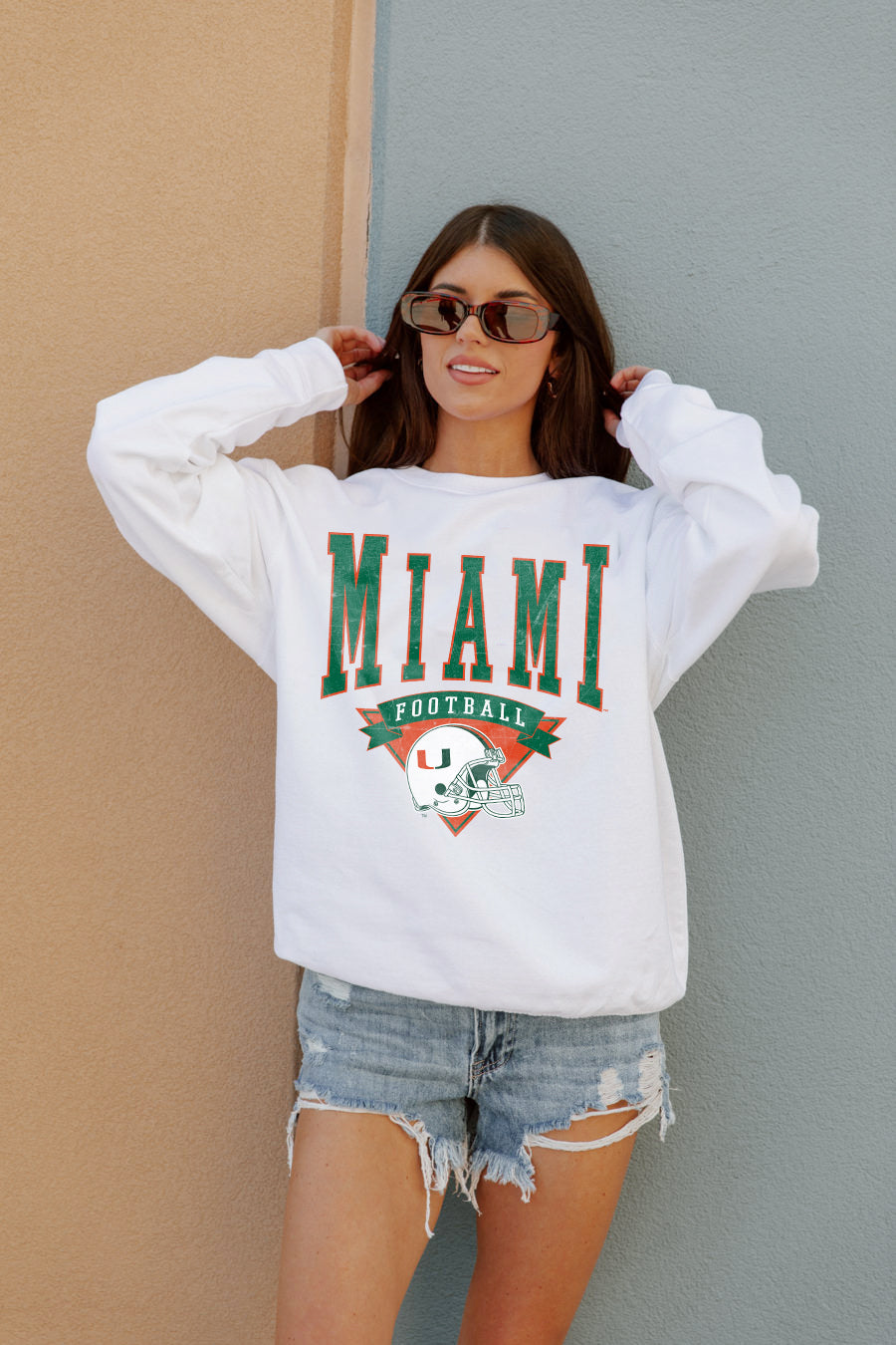 MIAMI HURRICANES Slow Motion Crew Fleece Pullover By Madi Prewett Troutt