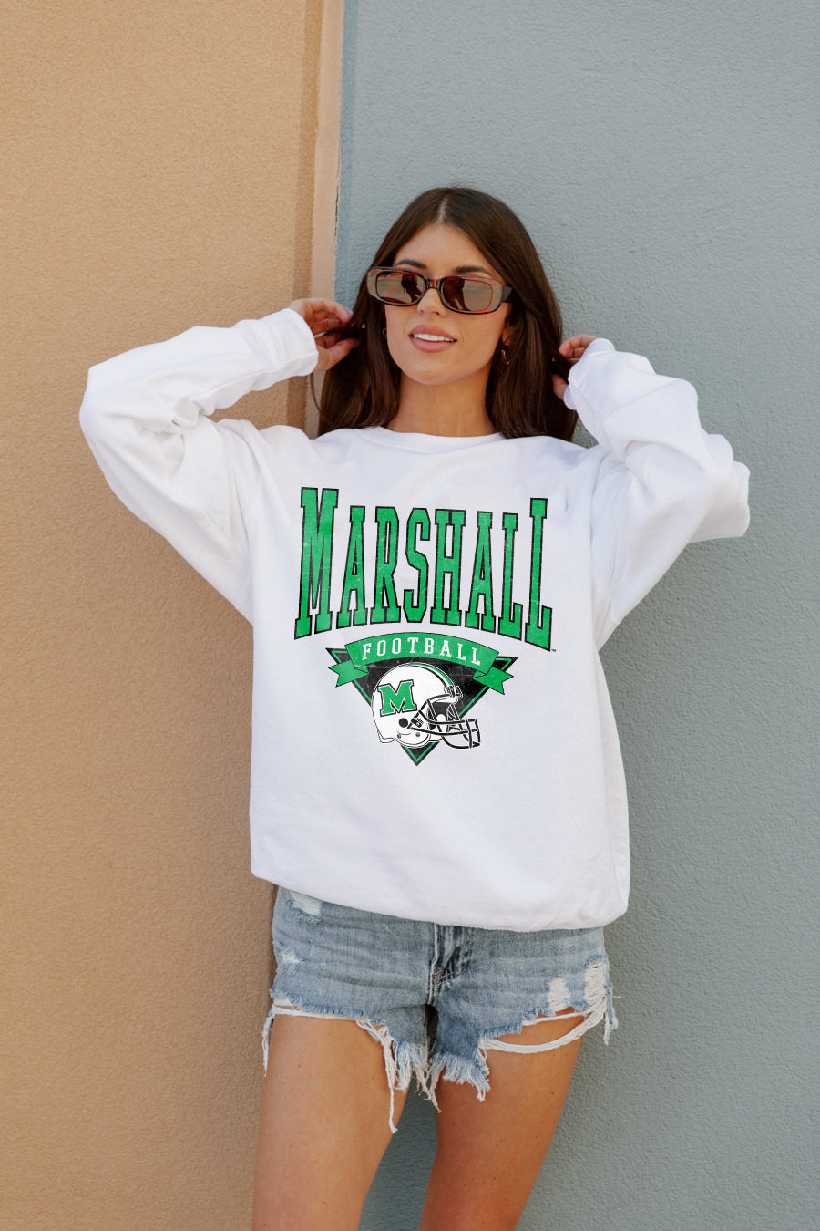 MARSHALL THUNDERING HERD Slow Motion Crew Fleece Pullover By Madi Prewett Troutt