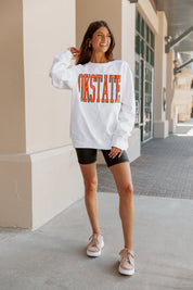 White Oklahoma State Cowboys Play By Play Crew Fleece - Full Length Styled Look by Madi Prewett Troutt | Gameday Couture - SOHO