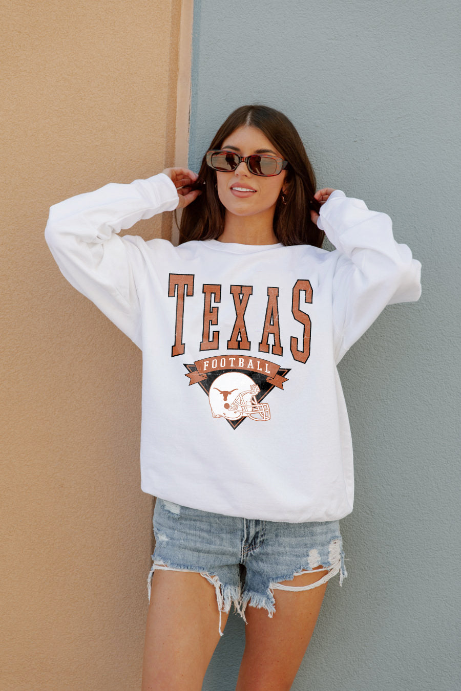 TEXAS LONGHORNS Slow Motion Crew Fleece Pullover By Madi Prewett Troutt