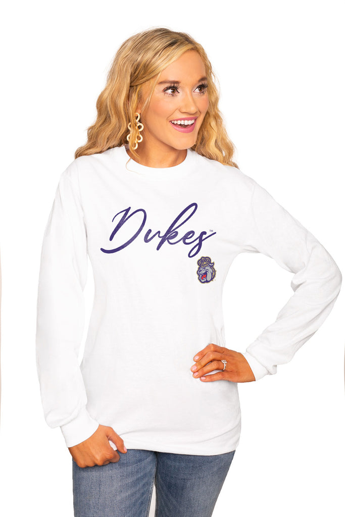 James Madison Dukes "Win The Day" Luxe Boyfriend Crew Tee - Gameday Couture
