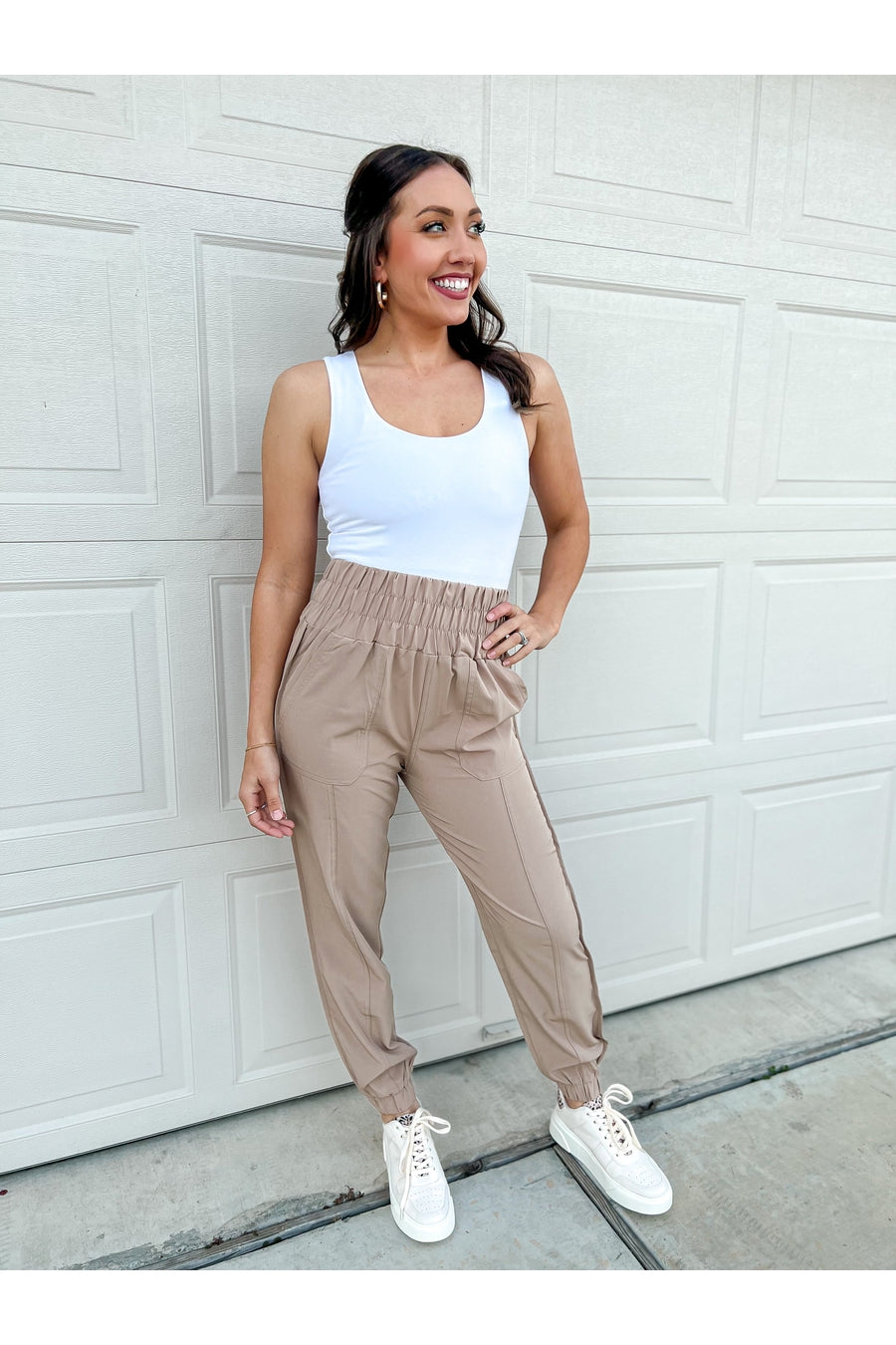 GEMMA WIDE BAND ACTIVE JOGGERS IN TAUPE