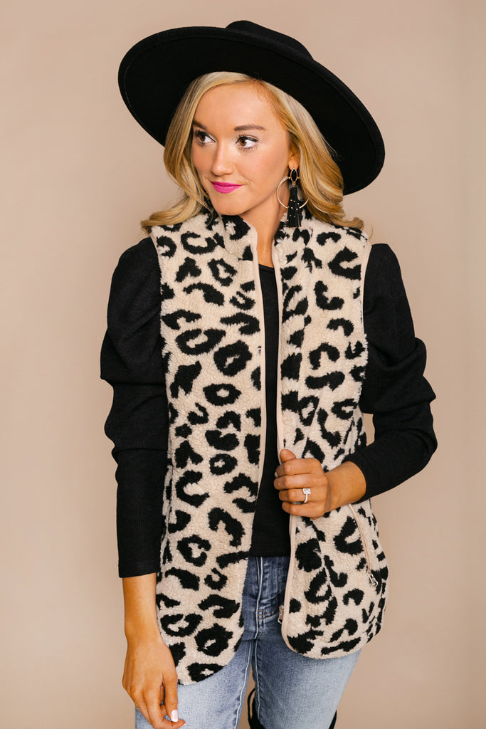 The "Layer Of Frost" Leopard Sherpa Vest - Gameday Couture