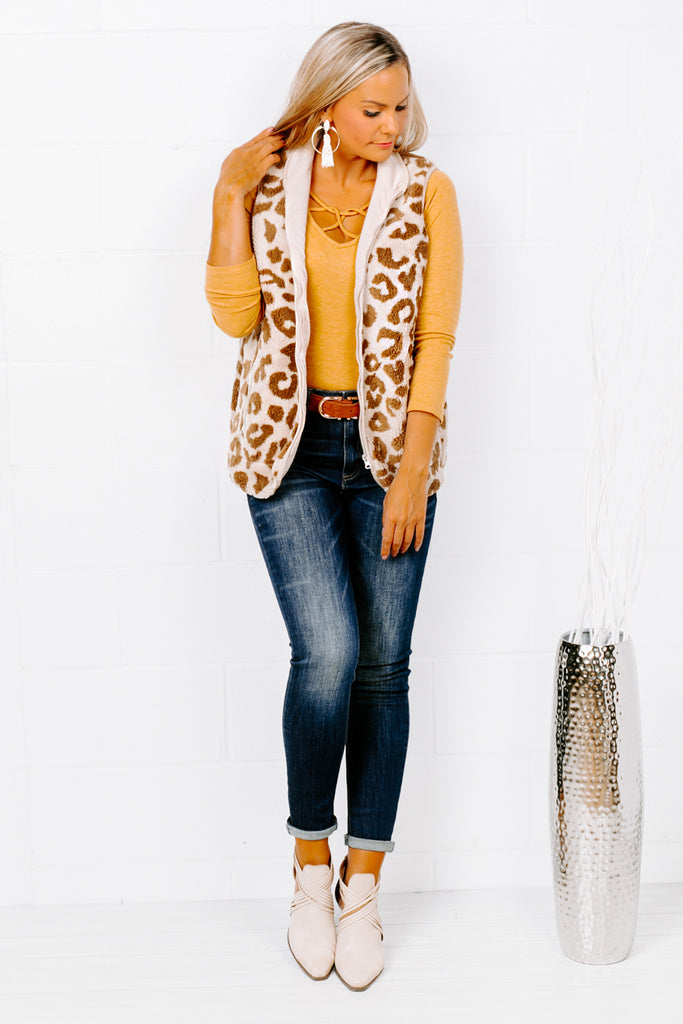 The "Layer Of Frost" Leopard Sherpa Vest - Gameday Couture