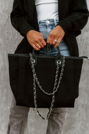 THE "LIVIA" WOVEN TOTE BAG IN BLACK