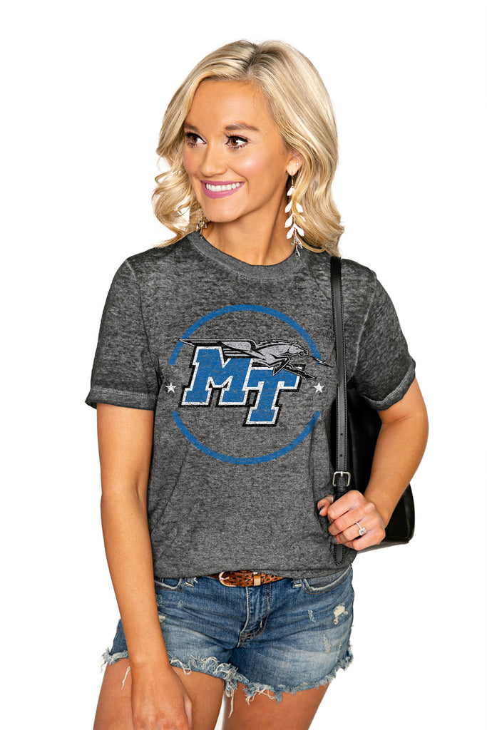 MIDDLE TENNESSEE STATE "END ZONE" ACID WASH BOYFRIEND SHORT SLEEVE TEE - Shop The Soho