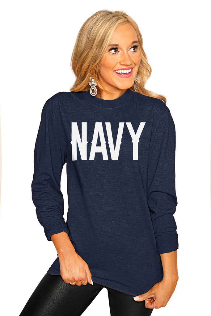 Us Navy Midshipmen "Go For It" Luxe Boyfriend Crew Tee - Gameday Couture