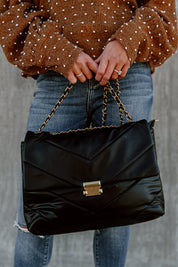 Black Quilted Bag with Chain Strap - Front Close Up | Gameday Couture - SOHO
