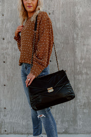 Black Quilted Crossbody Bag - On Model Side View | Gameday Couture - SOHO