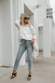 GOOD KARMA BUTTON UP LONG SLEEVE BLOUSE-TOPS AND BLOUSES