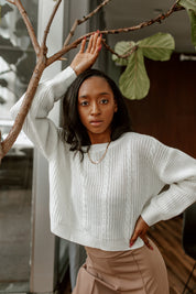 OAKLYN CROPPED SWEATER-WHITE