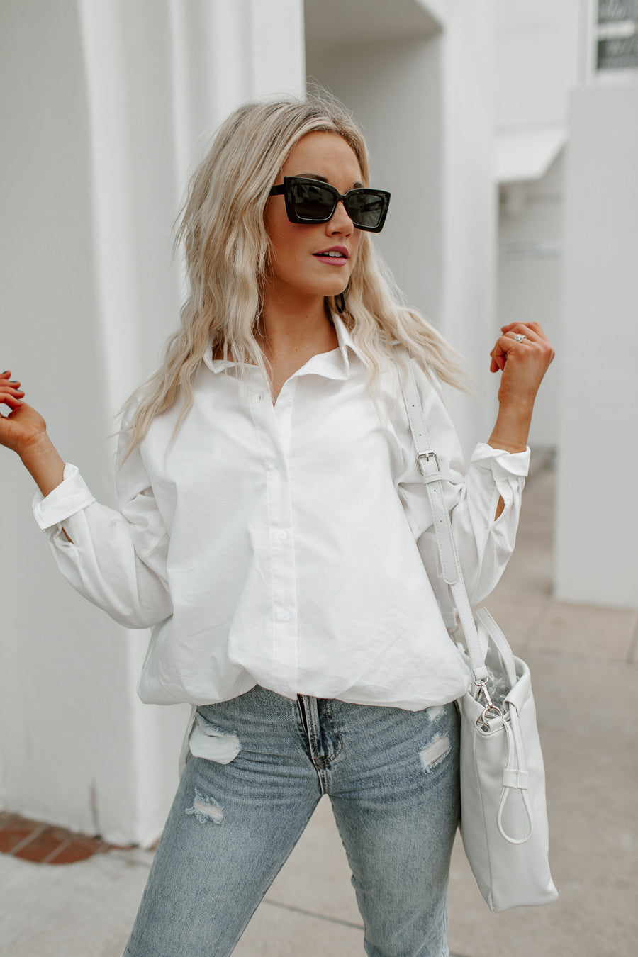 GOOD KARMA BUTTON UP LONG SLEEVE BLOUSE-TOPS AND BLOUSES
