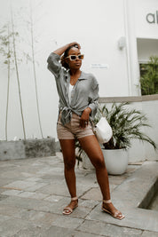 Zahara Grey Blouse - Relaxed Casual Styling | Gameday Couture - SOHO