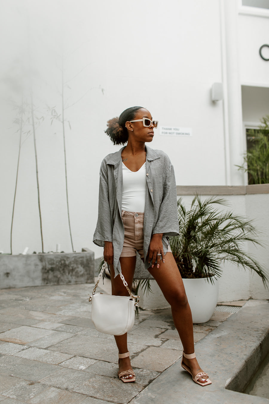 Grey Zahara Short Sleeve Blouse - Side Profile View | Gameday Couture - SOHO