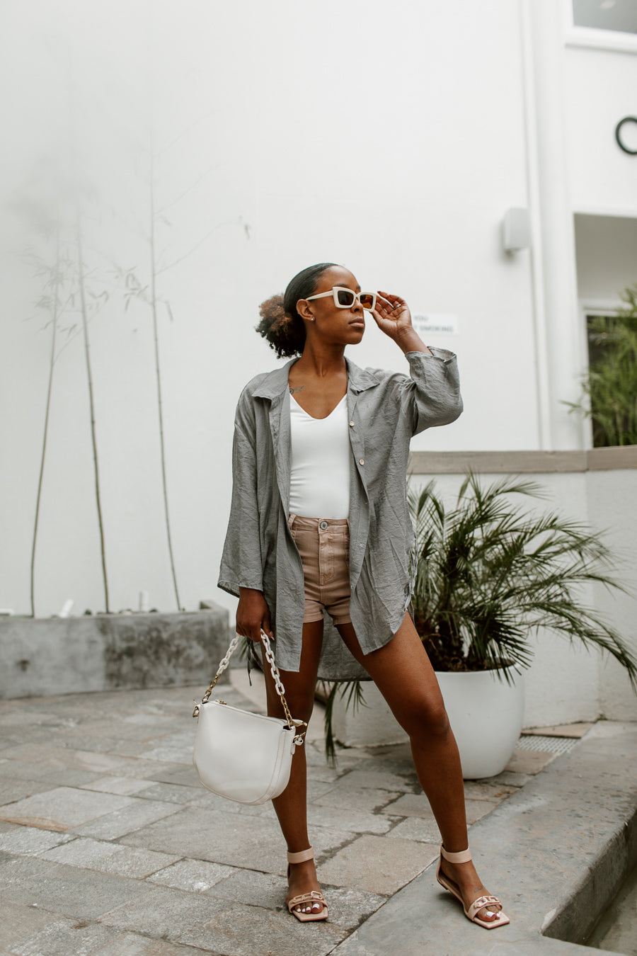 Zahara Blouse in Grey - Front Pose Summer Style | Gameday Couture - SOHO
