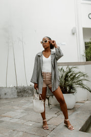 Grey Lightweight Zahara Button Down - Full Length View | Gameday Couture - SOHO