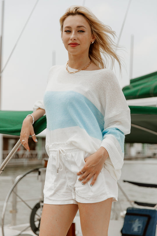 OCEANS AWAY COTTON LONG SLEEVE STRIPED SWEATER