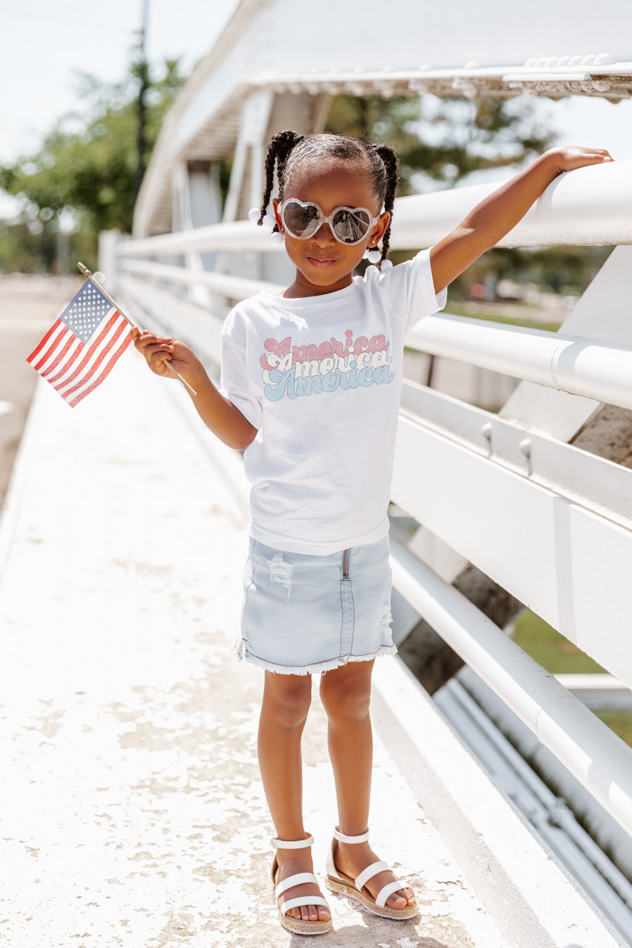 THE "AMERICA, AMERICA, AMERICA" CLASSIC GRAPHIC SHORT SLEEVE TODDLER TEE-KIDS PATRIOTIC GRAPHIC TEES