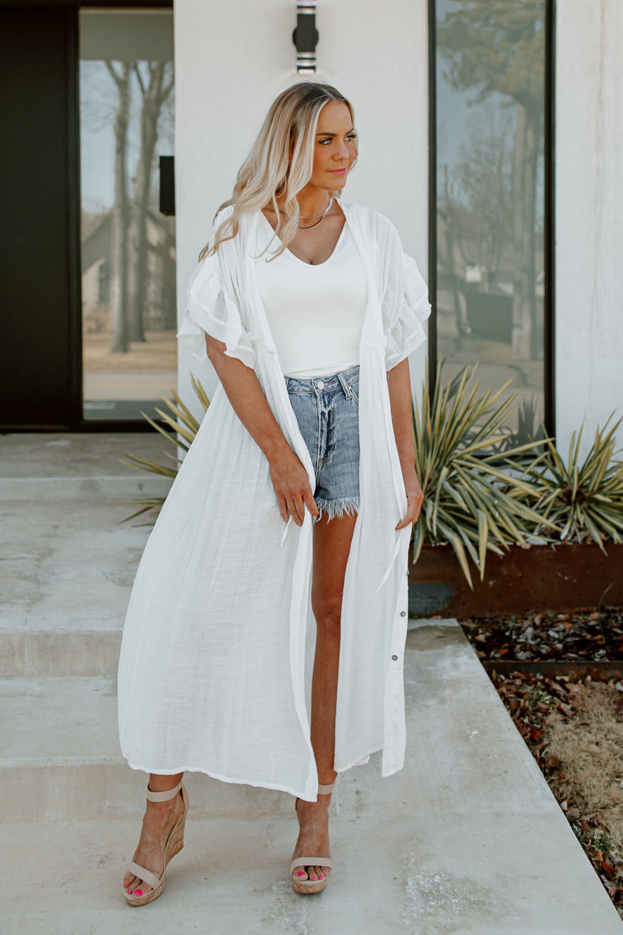 RILEY BUTTON DOWN MAXI KIMONO IN WHITE-DRESSES