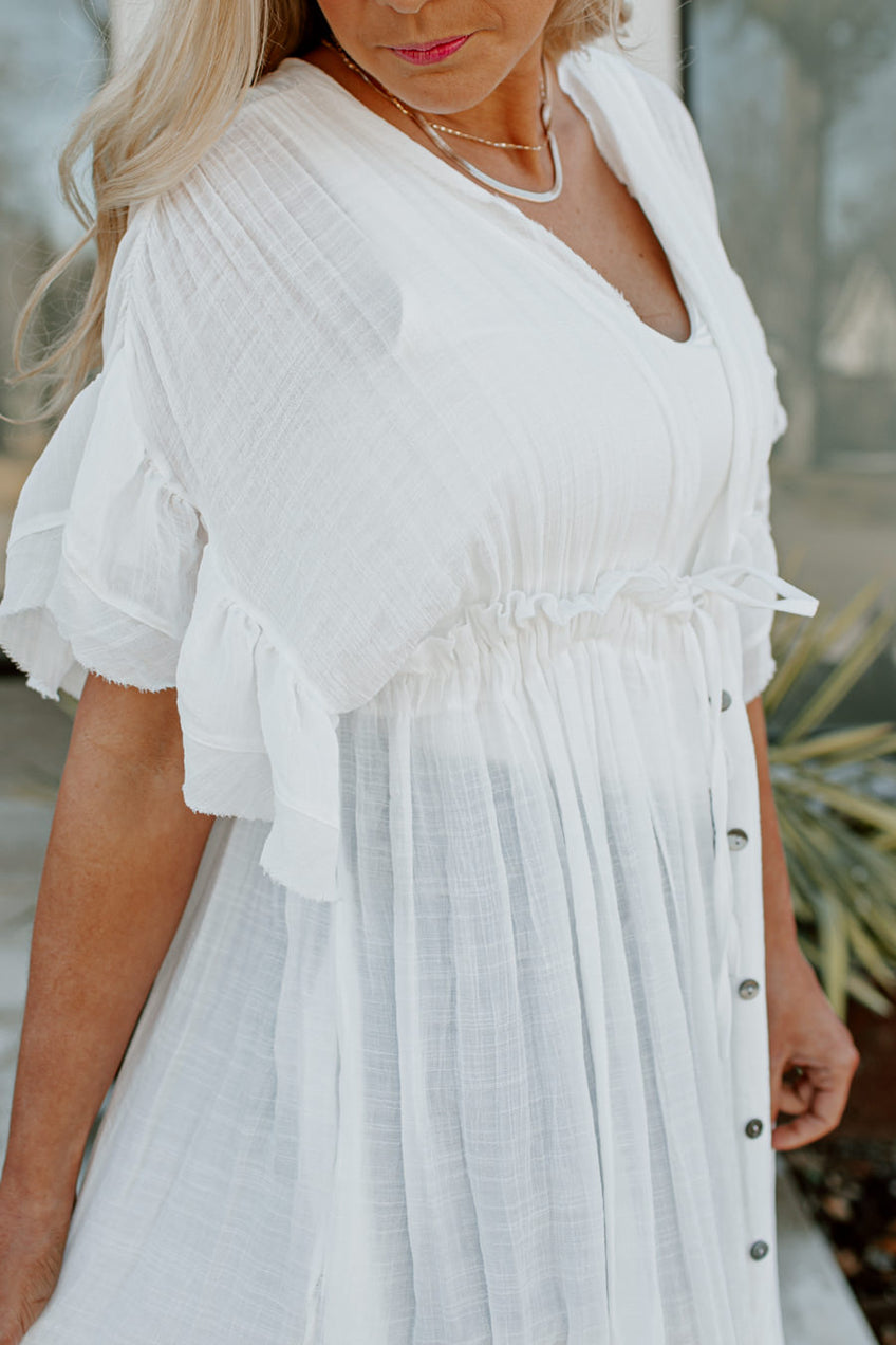 Riley Button Down Maxi Kimono in White