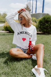 AMERICA VINTAGE CROPPED LONG SLEEVE VINTAGE TEE
