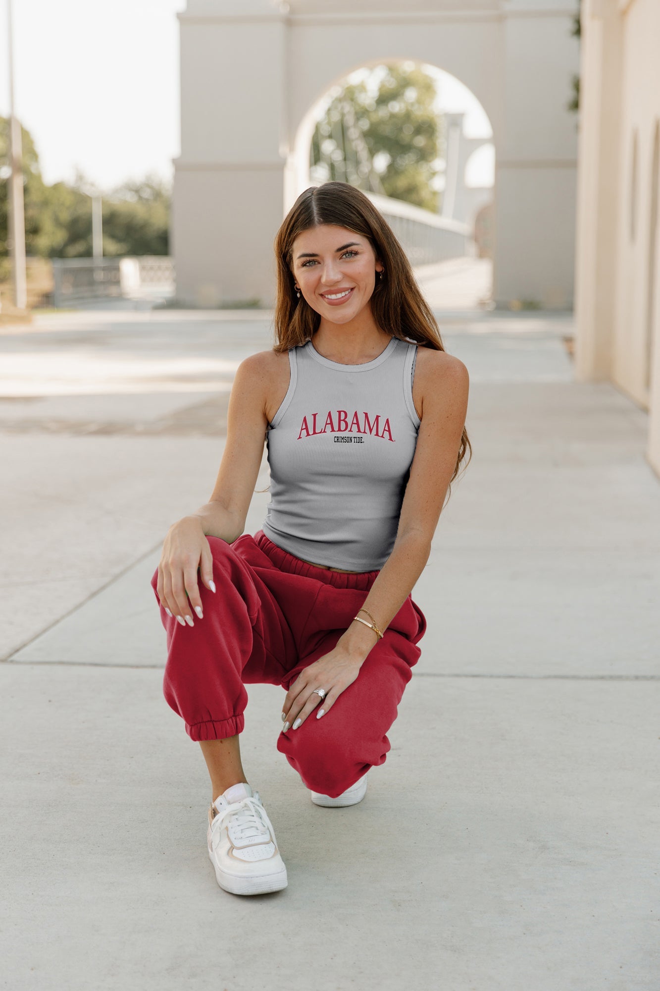 ALABAMA CRIMSON TIDE PLAY THE FIELD ESSENTIAL RIBBED CROP TANK BY