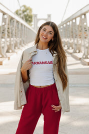 ARKANSAS RAZORBACKS WEEKEND GOALS ESSENTIAL RIBBED CROP TANK BY MADI PREWETT TROUTT