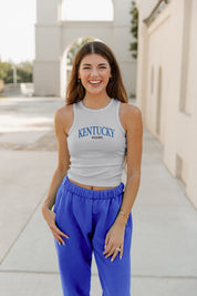 Grey KENTUCKY WILDCATS Play The Field Ribbed Crop Tank - Front Detail | Gameday Couture - SOHO