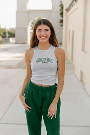 MICHIGAN STATE SPARTANS PLAY THE FIELD ESSENTIAL RIBBED CROP TANK BY MADI PREWETT