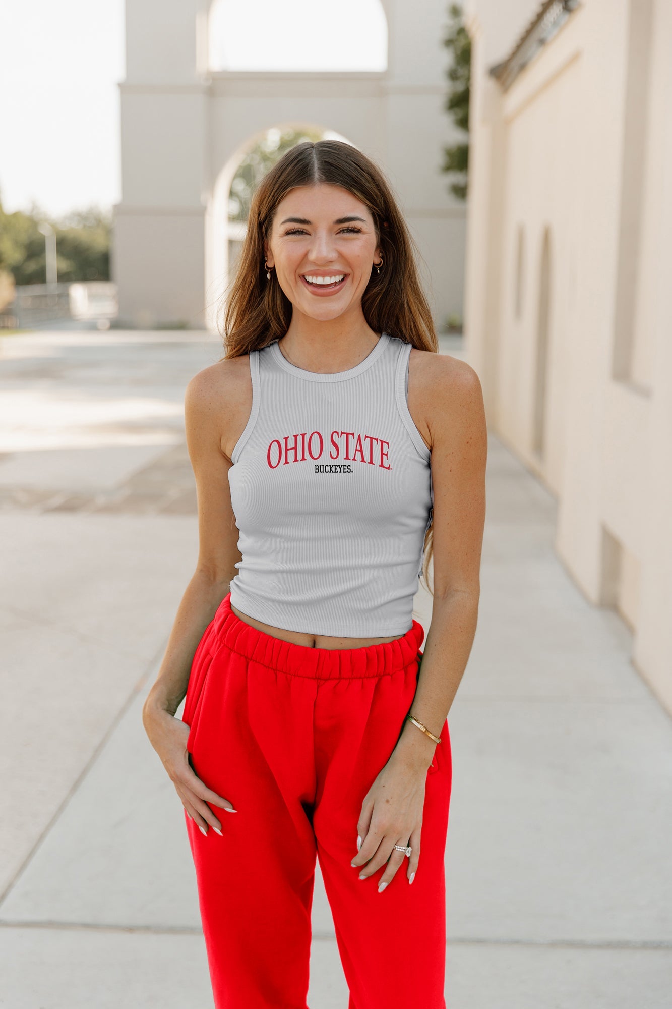 OHIO STATE BUCKEYES PLAY THE FIELD ESSENTIAL RIBBED CROP TANK BY MADI PREWETT