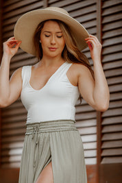 CRUZ MODAL SLEEVELESS BODYSUIT IN WHITE