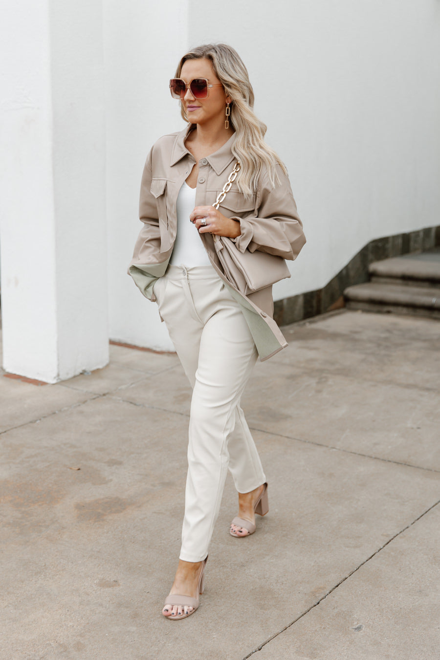 TRIED AND TRUE VEGAN LEATHER PANTS IN BEIGE