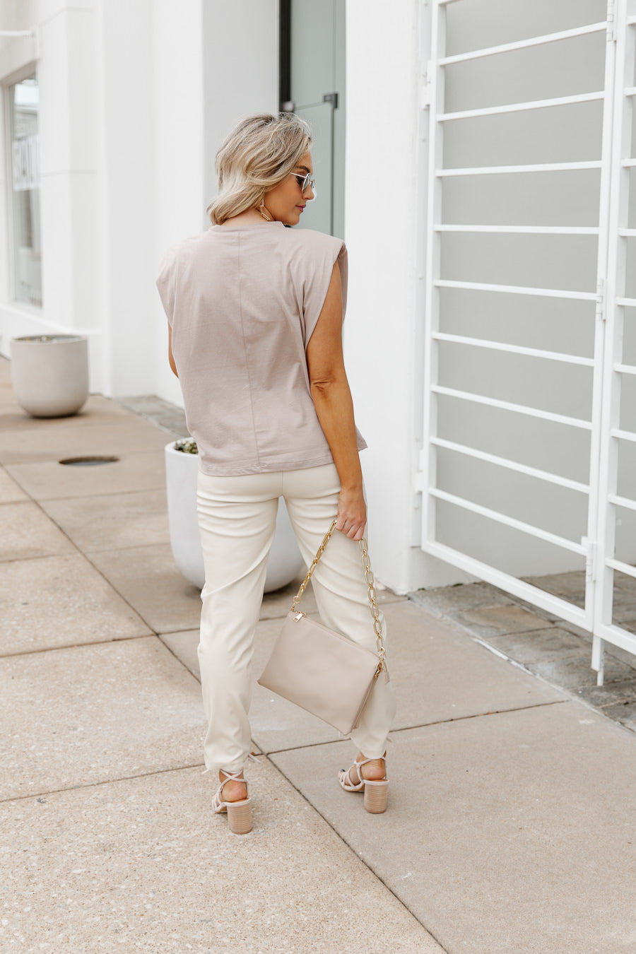 TRIED AND TRUE VEGAN LEATHER PANTS IN BEIGE
