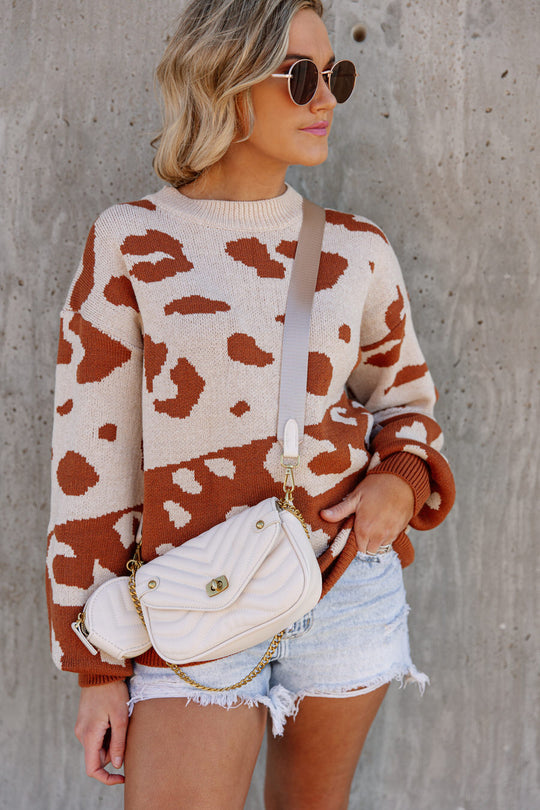 CHANGING SPOTS LEOPARD COLORBLOCK SWEATER IN TAN