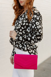 SKYLIE VEGAN LEATHER CLUTCH IN HOT PINK