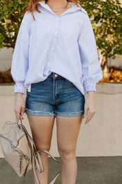 POPPY HIGH RISE DARK DENIM MIDI SHORTS