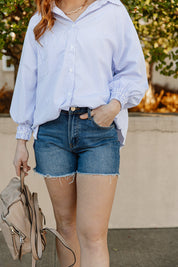 POPPY HIGH RISE DARK DENIM MIDI SHORTS