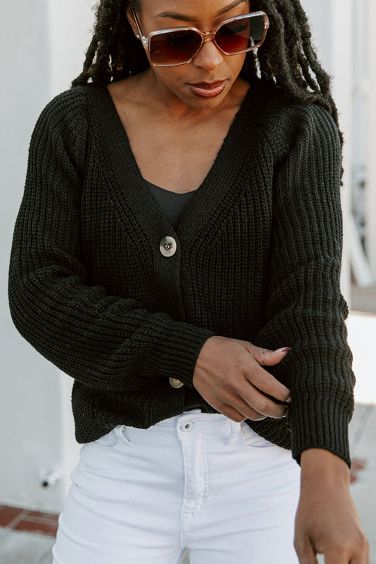 STORME BUTTON DOWN CARDIGAN IN BLACK