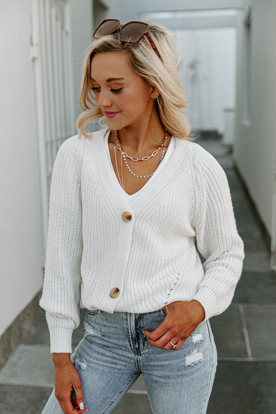 STORME BUTTON DOWN CARDIGAN IN IVORY