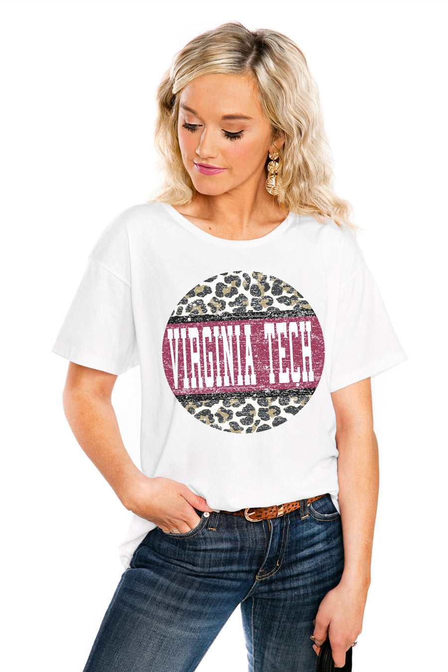 White Virginia Tech Hokies Scoop & Score Easy Tee - On Model Front View | Gameday Couture - SOHO