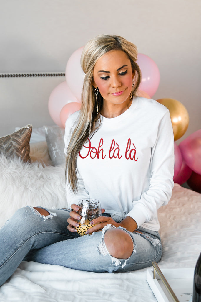 The "Meet Me In Paris" Luxe Boyfriend Long Sleeve Tee - Gameday Couture
