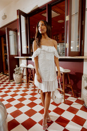 WILLOW PLEATED OFF THE SHOULDER MINI DRESS-DRESSES