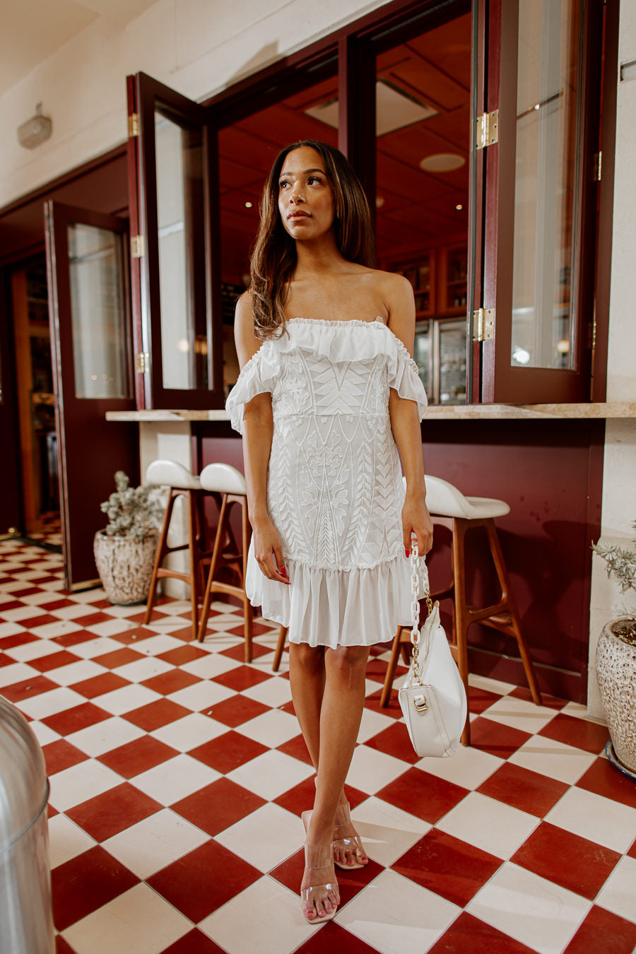 WILLOW PLEATED OFF THE SHOULDER MINI DRESS-DRESSES