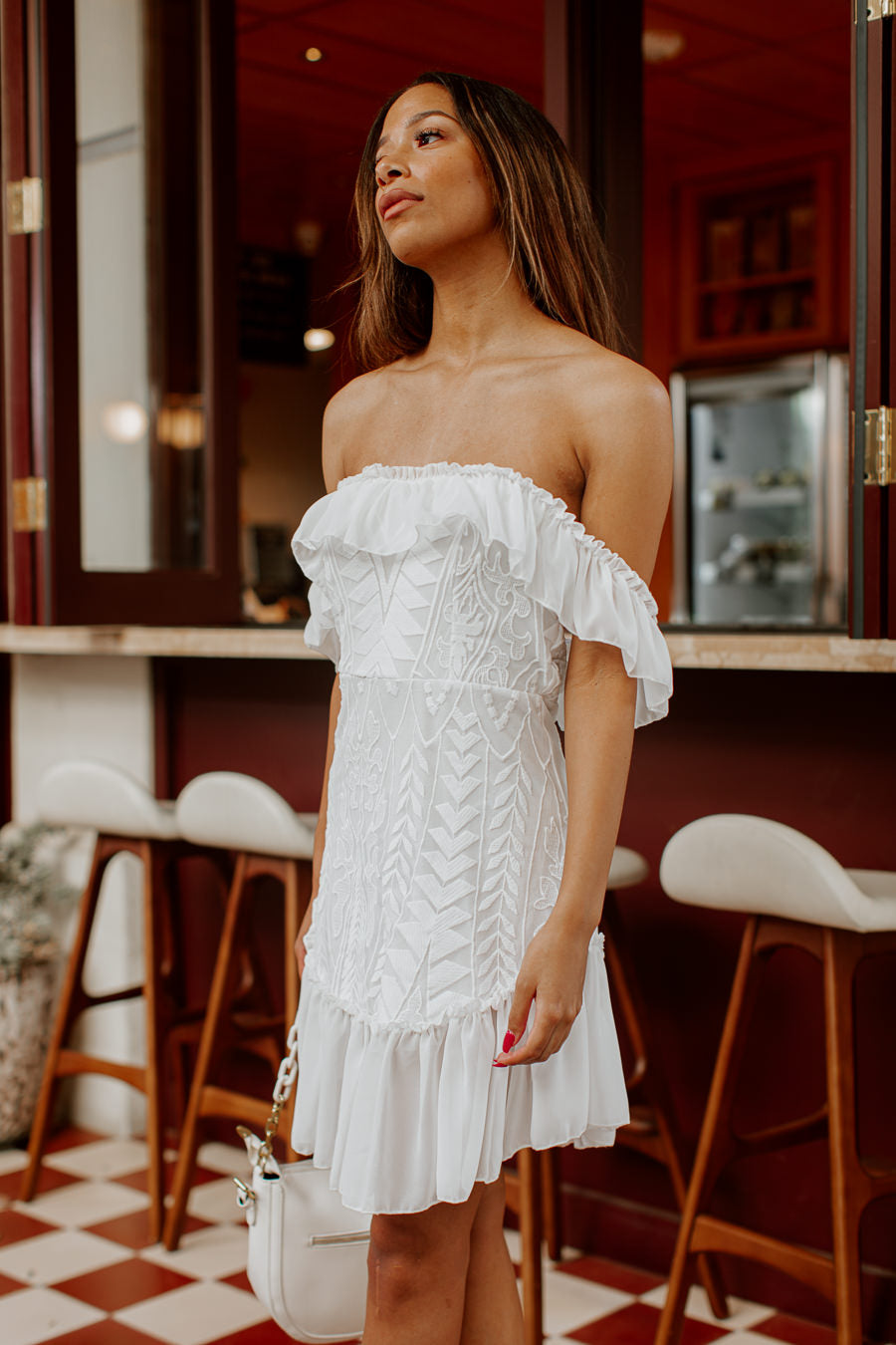 WILLOW PLEATED OFF THE SHOULDER MINI DRESS-DRESSES