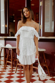 WILLOW PLEATED OFF THE SHOULDER MINI DRESS-DRESSES