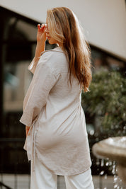 Khaki Relaxed Button-Down Blouse - Back Side Profile | Gameday Couture - SOHO