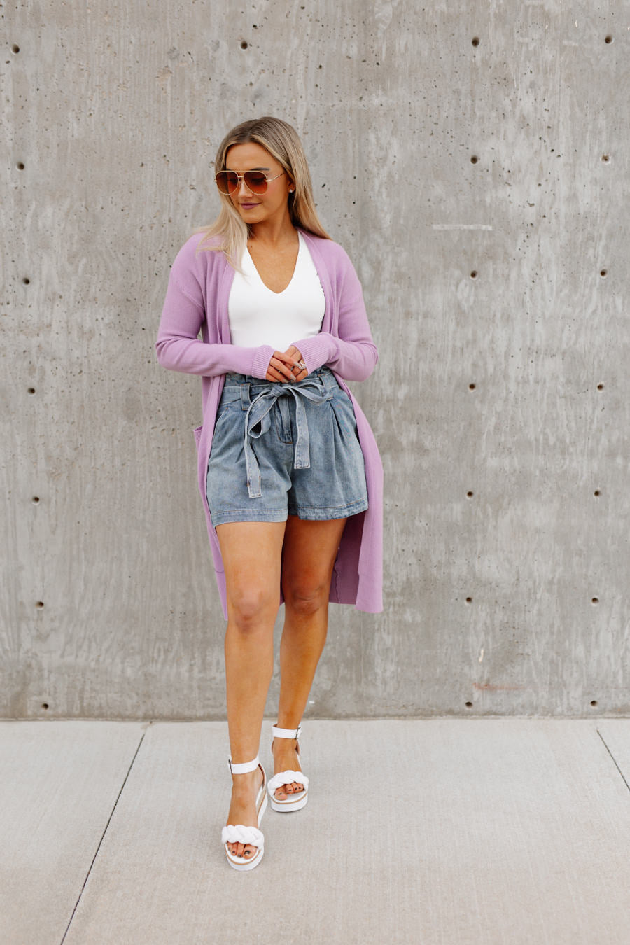 WEEKEND PLANS LIGHTWEIGHT KNIT CARDIGAN IN LILAC